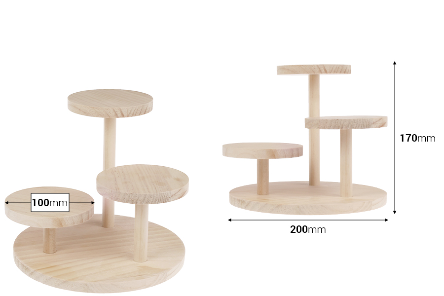 Дървена стойка с размер 200x170 мм (диаметър на всяка основа 100 мм)-изображение_размери