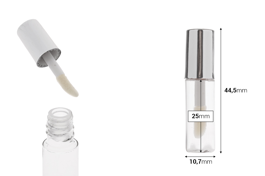 Акрилна прозрачна опаковка за гланц за устни 1.2 мл с капачка и цедка - 12 броя-изображение_размери