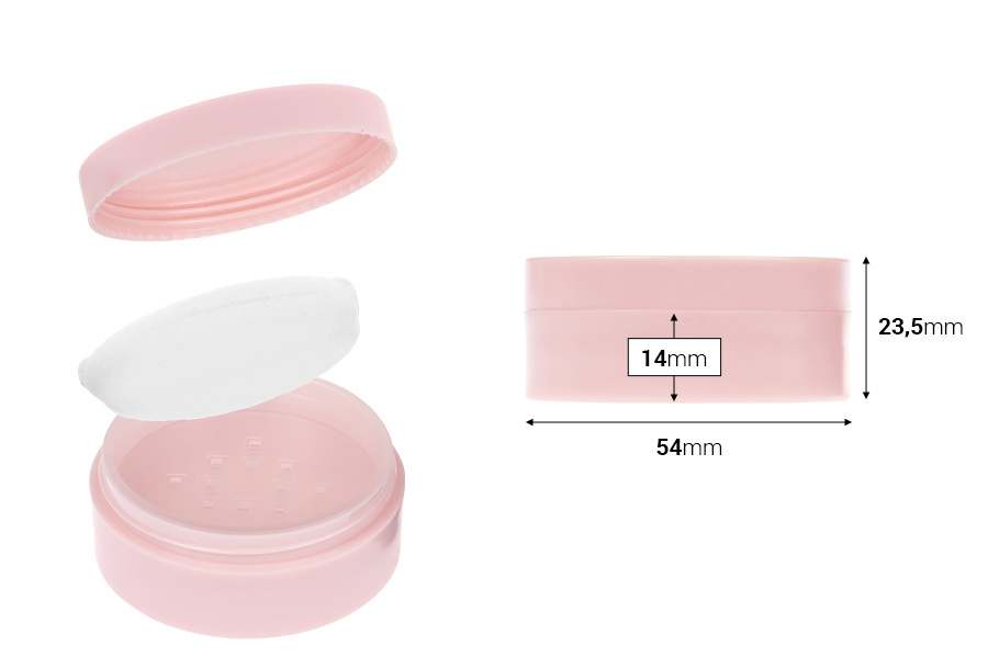 Акрилен розов буркан с розова капачка 8 мл с гъба за пудра - 6 бр.-изображение_размери