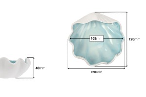 Декоративен керамичен съд за свещ - раковина 120x120x40 мм-изображение_размери