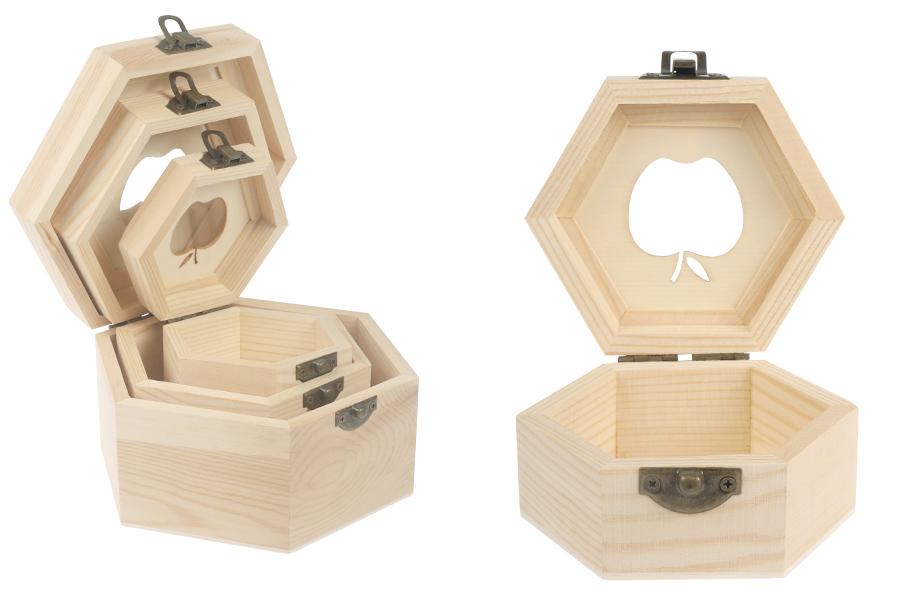 Дървена кутия за съхранение с ябълков прозорец и скоби - комплект от 3 части (S-M-L)-изображение_продукт