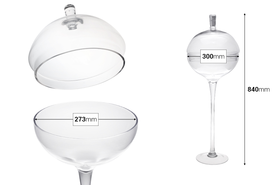 Декоративен съд за сладкиши, бонбони и др. със стъклен капак-изображение_размери