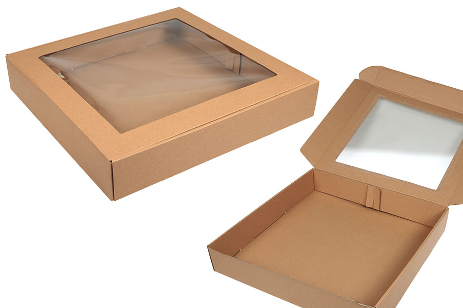Хартиена опаковъчна крафт кутия с прозорец с размери  450x450x80 mm - 20 бр./пакет-изображение_продукт