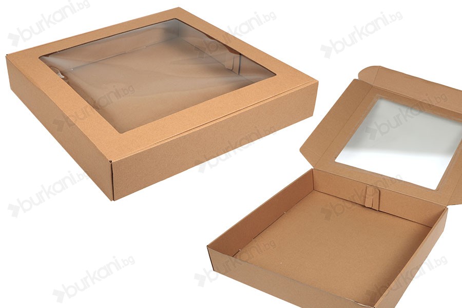 Хартиена опаковъчна крафт кутия с прозорец с размери  450x450x80 mm - 20 бр./пакет-изображение_продукт