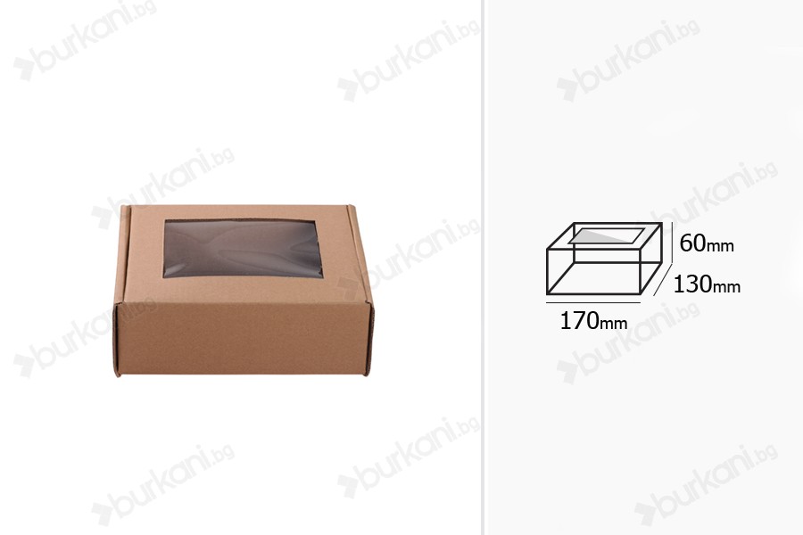 Крафт кутия с прозорец с размери 170x130x60 mm-изображение_размери