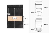 Крафт опаковки тип DOY PACK с размери  140x40x200 mm, с "цип" затваряне и прозорец, с възможност за термизапечатване  - 100 бр.-изображение_размери