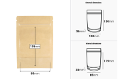 Торбички тип Doy Pack 100x35x150 мм крафт гръб (14c), прозрачна предна част (8c) със закопчаване "цип" и възможност за запечатване с термозапечатване - 100 бр.-изображение_размери