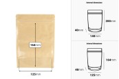 Торбички тип Doy Pack 140x40x200 мм крафт гръб (14c), прозрачна предна част (8c) със закопчаване "цип" и възможност за запечатване с термозапечатване - 100 бр.-изображение_размери