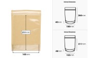 Торбички Doy Pack 180x40x260 мм крафт гръб (14c), прозрачна предна част (8c) със закопчаване "цип" и възможност за запечатване с термозапечатване - 100 бр.-изображение_размери