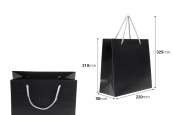Черна лъскава подаръчна торбичка със сребриста усукана въжена дръжка с размер 220x90x210-изображение_размери