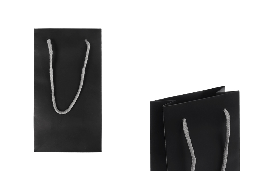 Подаръчна торбичка 110x60x200 мм в черен MAT със сив памучен шнур - 20 бр.-изображение_продукт