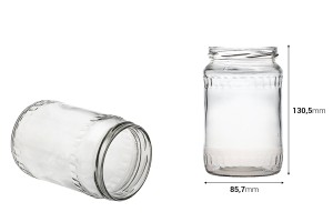 Цилиндричен фасетен буркан за мед 580 мл-изображение_размери