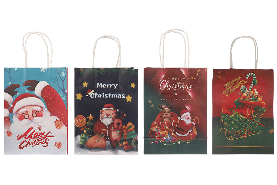 Коледни хартиени подаръчни торбички 150x80x210 мм с дръжка - 12 бр.-изображение_група