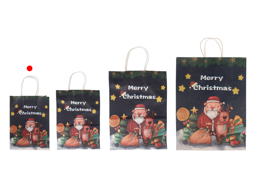 Коледни хартиени подаръчни торбички 150x80x210 мм с дръжка - 12 бр.-изображение_група