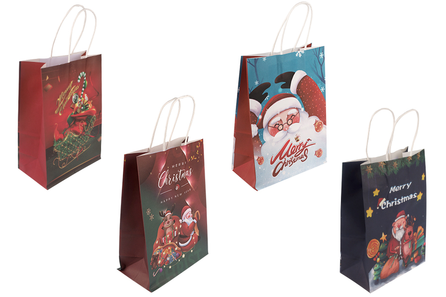 Коледни хартиени подаръчни торбички 185x95x255 мм с дръжка - 12 бр.-изображение_продукт