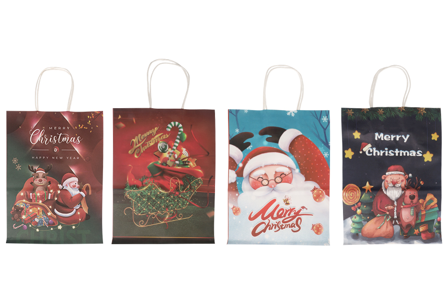 Коледни хартиени подаръчни торбички 185x95x255 мм с дръжка - 12 бр.-изображение_група