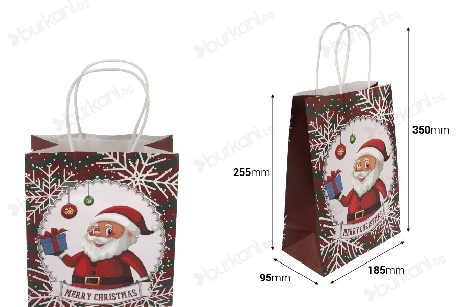 Коледна подаръчна торбичка 185x95x255 mm с дръжка - 12 бр.-изображение_размери