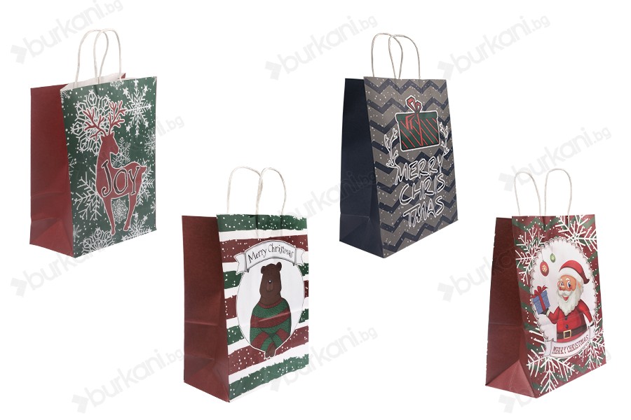 Коледна подаръчна торбичка 255x125x330 mm с дръжка - 12 бр.-изображение_продукт