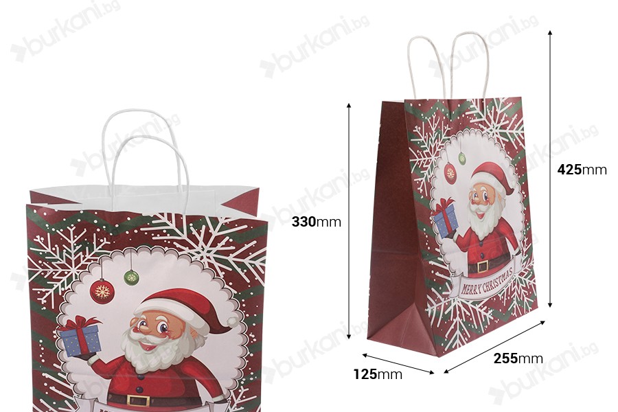 Коледна подаръчна торбичка 255x125x330 mm с дръжка - 12 бр.-изображение_размери