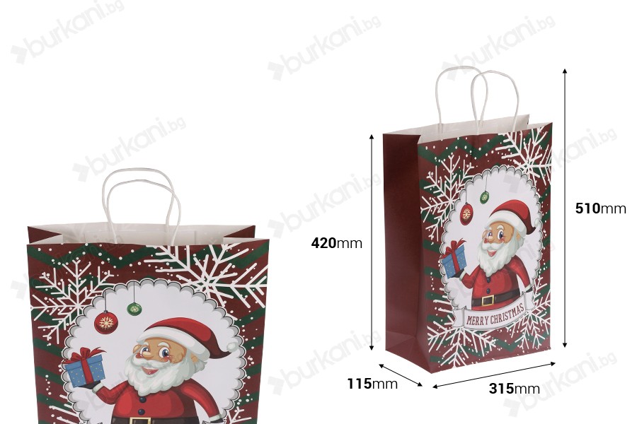 Коледна подаръчна торбичка 315x115x420 mm с дръжка - 12 бр.-изображение_размери