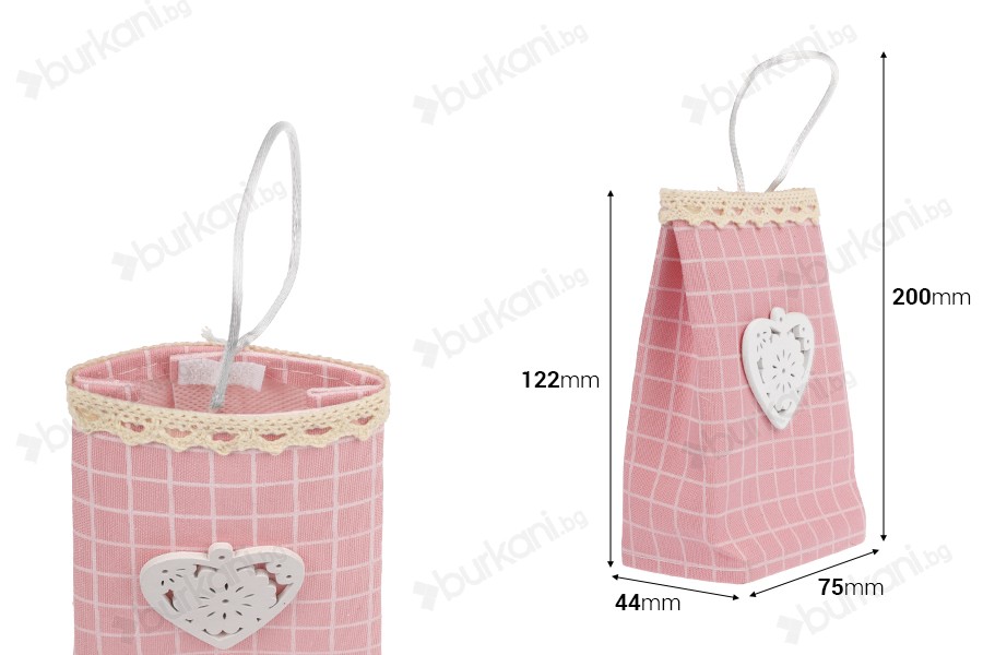 Бонбониера розова чанта с дръжки  75x44x122 mm-изображение_размери