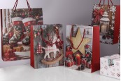 Хартиени подаръчни торбички 260x100x320 мм (210 г) с дизайн коледен чорап с червен шнур за дръжка - 12 бр.-изображение_размери
