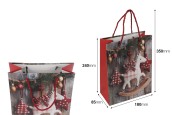 Хартиени подаръчни торбички 180x85x240 мм (210 г) с дизайн коледно конче и червена връвчица за дръжка - 12 бр.-изображение_размери