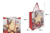 Хартиени подаръчни торбички 180x85x240 мм (210 г) с коледна звезда и червена усукана връвчица  за дръжка - 12 бр.-изображение_размери