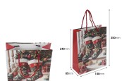 Хартиени подаръчни торбички 180x85x240 мм (210 г)  с дизайн  коледен чорап с червена усукана връвчица за дръжка - 12 бр.-изображение_размери