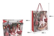 Коледни хартиени подаръчни торбички 260x100x320 мм с дизайн коледни конче с усукана дръжка - 12 бр.-изображение_размери