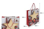 Хартиени подаръчни торбички 260x100x320 мм (210 г) с дизайн коледна звезда и червен шнур за дръжка - 12 бр.-изображение_размери