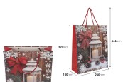 Хартиени подаръчни торбички 260x100x320 мм (210 г) с дизайн коледен фенер с червена усукана дръжка - 12 бр.-изображение_размери