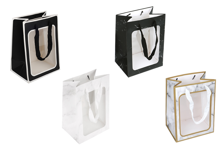 Хартиени подаръчни торбички 180x130x250 мм с прозорец и панделка за дръжка - 12 бр.-изображение_продукт