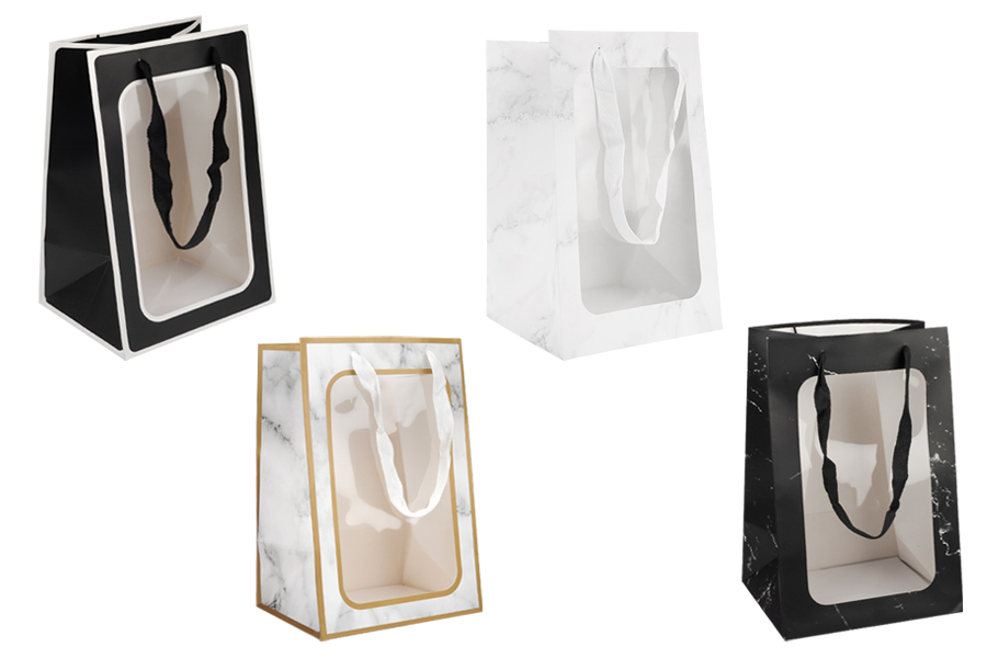 Хартиени подаръчни торбички 200x160x300 мм с прозорец и панделка за дръжка - 12 бр.-изображение_продукт