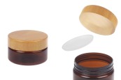 Пластмасов карамелен PET буркан 50 мл с капачка с дървен мотив и пластмасово уплътнение - 12 бр.-изображение_продукт