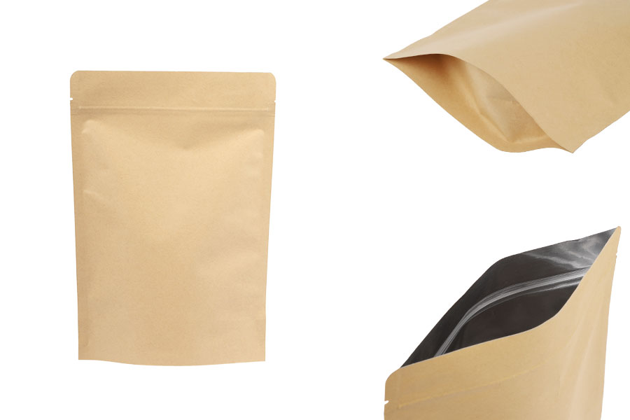 Крафт торбички тип с размер Doy Pack 180x40x260 мм, с алуминиево вътрешно покритие , закопчаване с "цип" и термозапечатване - 50 бр.-изображение_продукт