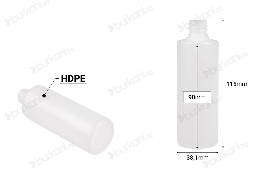 Пластмасова бутилка 100ml прозрачна (PP 18)-изображение_размери
