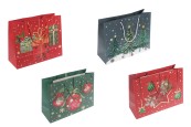 Коледна хартиена подаръчна торбичка 310x120x250 мм с усукана  дръжка - 12 броя микс от дизайни и цветове-изображение_продукт