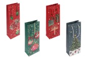 Коледна хартиена торбичка за бутилка вино 127x83x360 мм - 12 броя микс дизайн и цветове-изображение_продукт