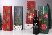 Коледна хартиена торбичка за бутилка вино 127x83x360 мм - 12 броя микс дизайн и цветове-