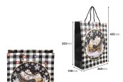 Коледни хартиени бяло-черни подаръчни торбички 260x100x320 мм с коледен дизайн и черен шнур за дръжка - 12 бр. микс дизайни-изображение_размери