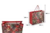 Коледни хартиени подаръчни торбички 310x100x250 мм с празничен дизайн и червен шнур - 12 бр. микс дизайни-изображение_размери