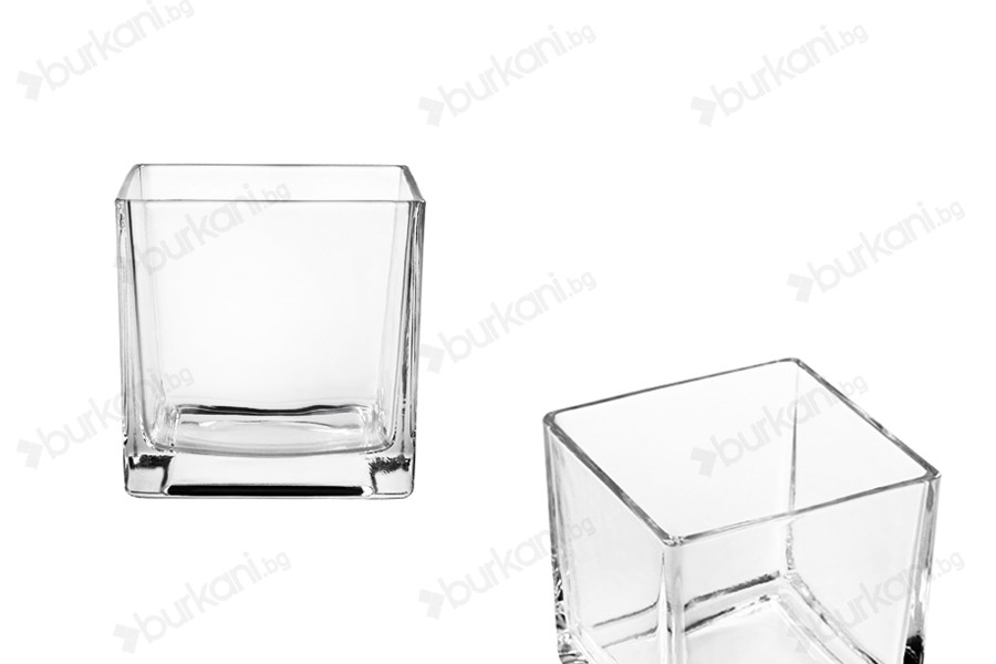 Стъклен квадратeн декоративен свещник  120x120 mm-изображение_продукт