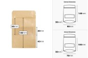 Крафт опаковка тип DOY PACK 90x30x140 mm с цип и прозорец,  с външна и вътрешна облицовка прозрачна - 100 бр.-изображение_размери