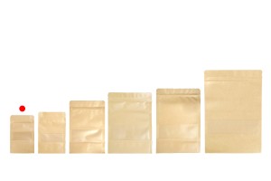 Крафт опаковка тип DOY PACK 90x30x140 mm с цип и прозорец,  с външна и вътрешна облицовка прозрачна - 100 бр.-изображение_група