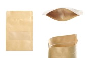Крафт опаковка тип DOY PACK  100x30x150 мм с цип и прозорец,  с външна и вътрешна облицовка прозрачна с възможност за термозапечатване - 100 бр.-изображение_продукт