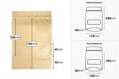 Крафт опаковка тип DOY PACK  170x40x240 mm с цип и прозорец,  с външна и вътрешна облицовка прозрачна - 100 бр.-изображение_размери