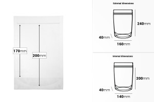 Прозрачна опаковак Doy Pack с размери  160x40x240 mm с цип - 100 бр.-изображение_размери