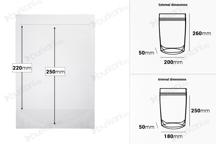 Прозрачна опаковка Doy Pack 200x50x295 mm с цип - 100 бр.-изображение_размери
