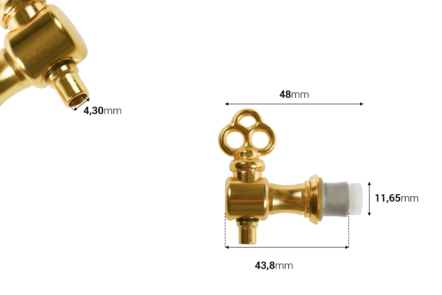 Метална канелка в златист цвят (половин оборот) Метална канелка в златист цвят (половин оборот)-изображение_размери